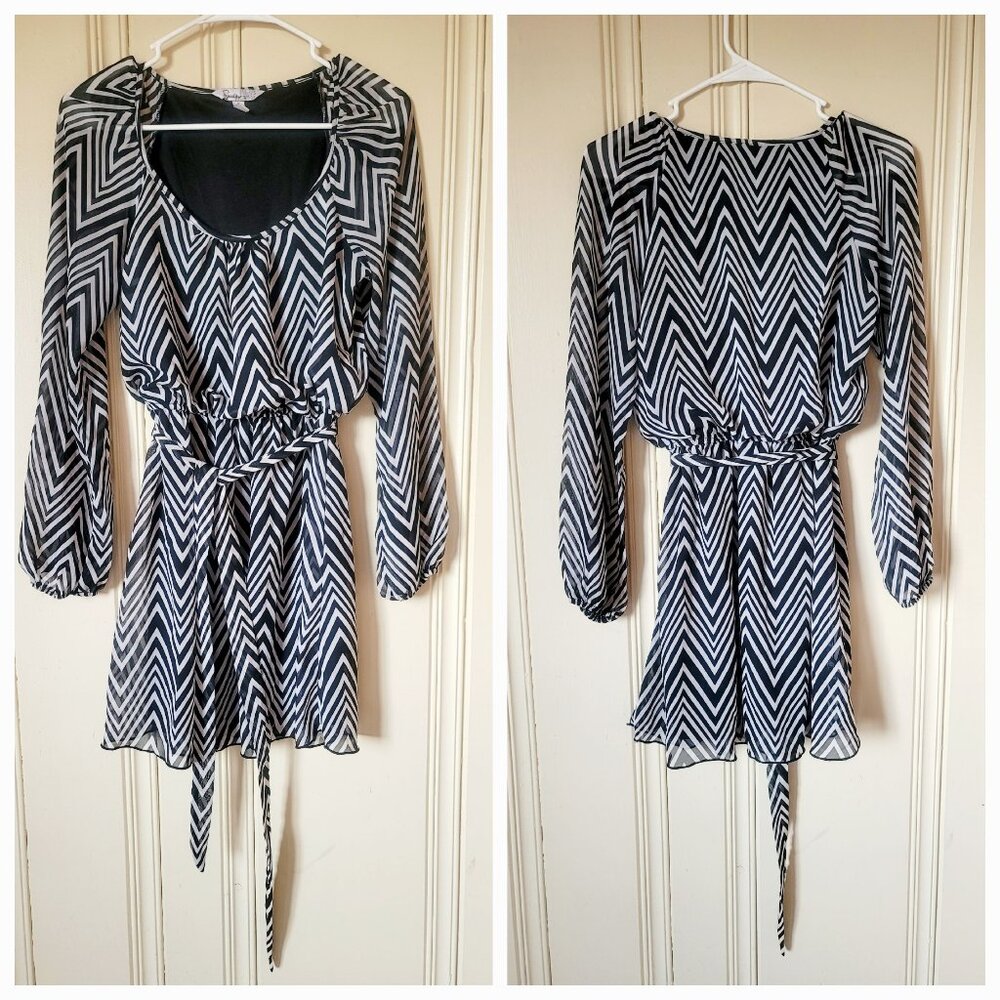 Sheer Black & White Striped Dress